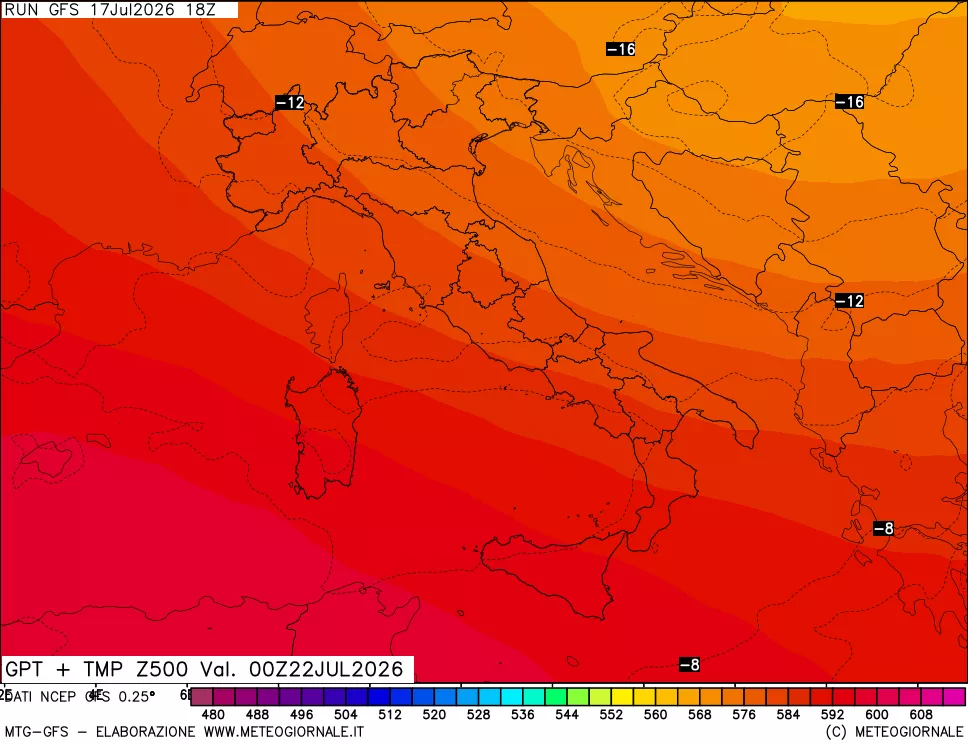 mappa 500 hPa GPT + Temp
