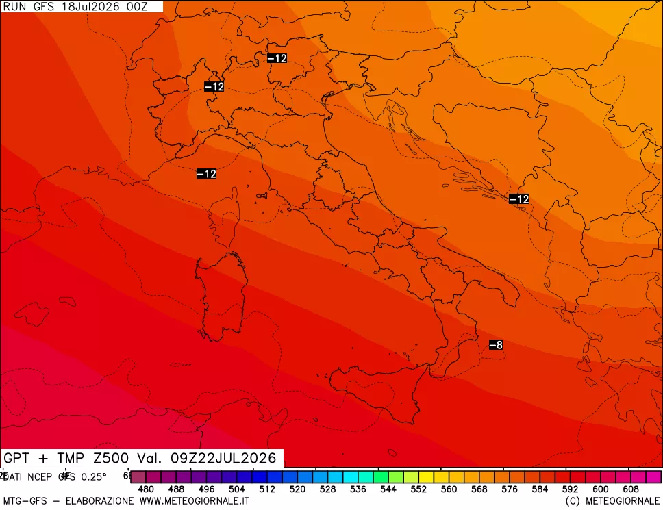 mappa 500 hPa GPT + Temp