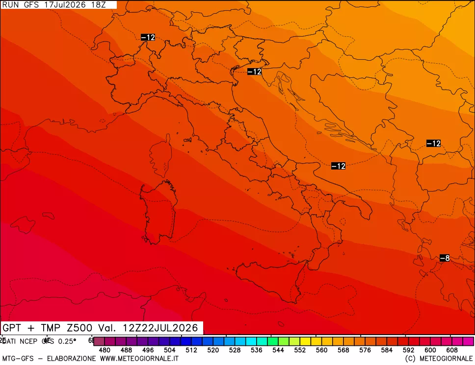 mappa 500 hPa GPT + Temp