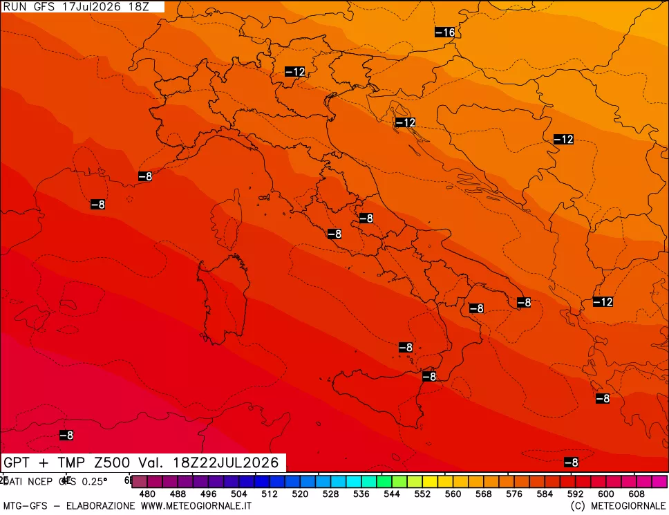 mappa 500 hPa GPT + Temp