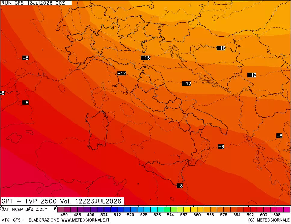 mappa 500 hPa GPT + Temp