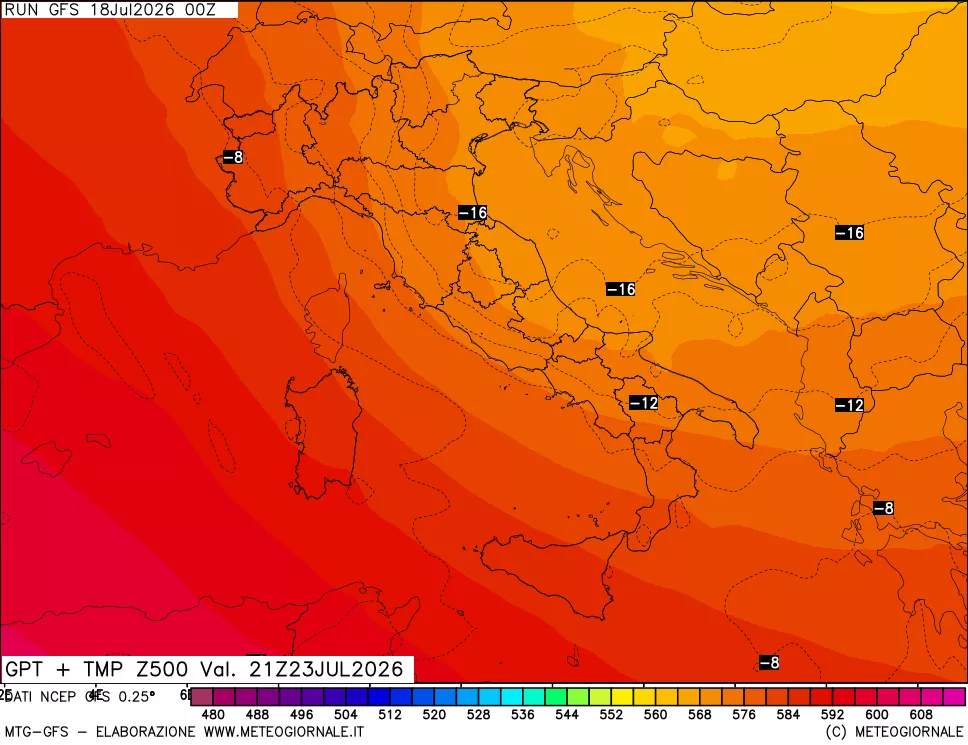 mappa 500 hPa GPT + Temp