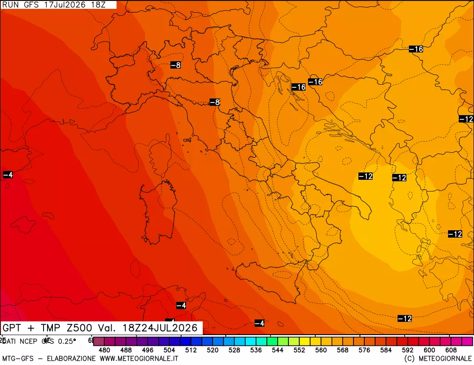 mappa 500 hPa GPT + Temp