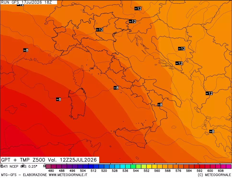 mappa 500 hPa GPT + Temp