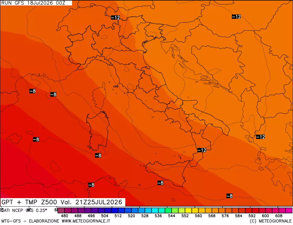 mappa 500 hPa GPT + Temp