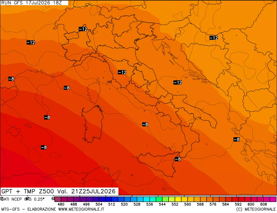 mappa 500 hPa GPT + Temp