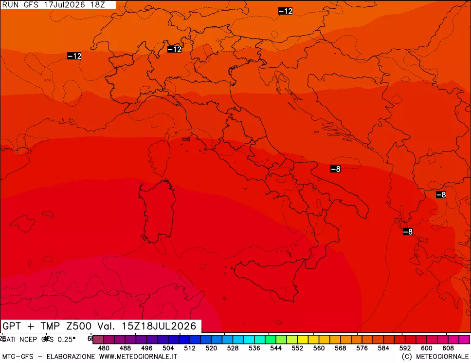 mappa 500 hPa GPT + Temp