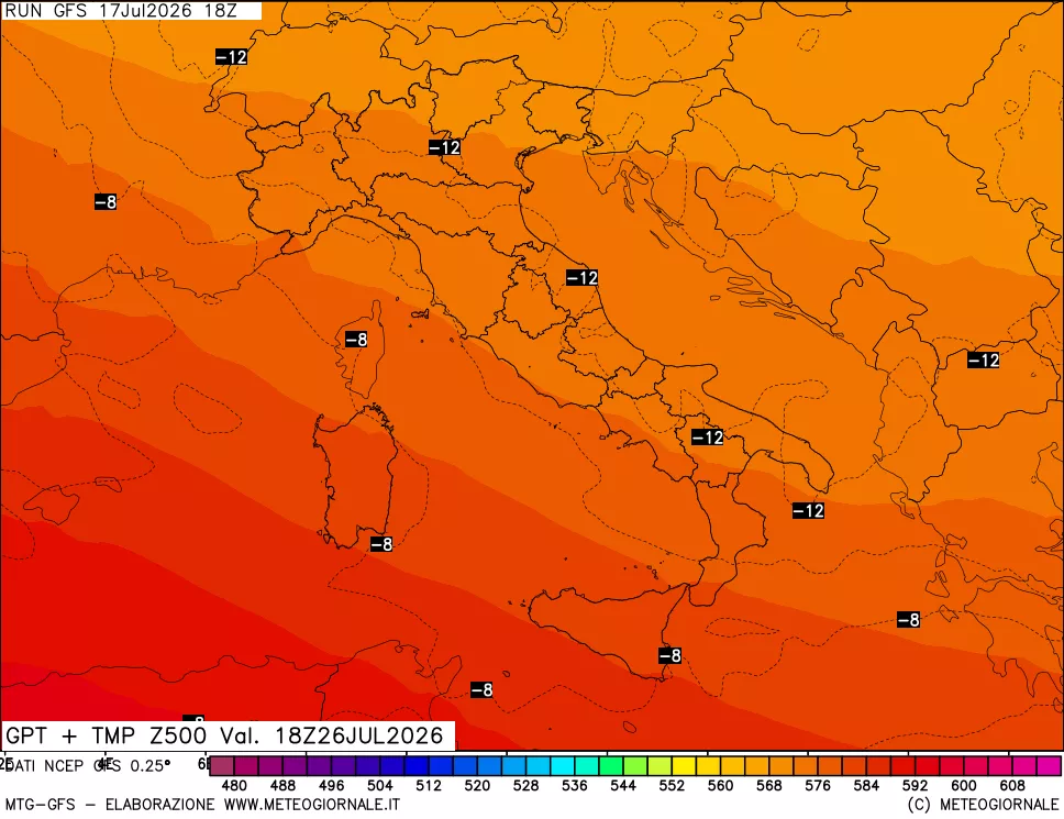 mappa 500 hPa GPT + Temp