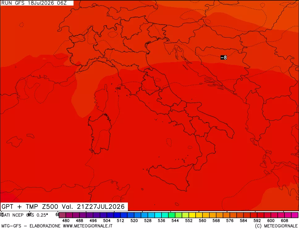 mappa 500 hPa GPT + Temp