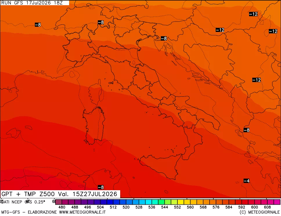 mappa 500 hPa GPT + Temp