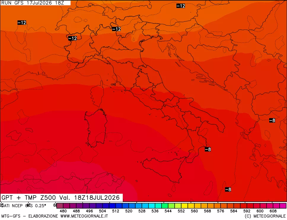 mappa 500 hPa GPT + Temp