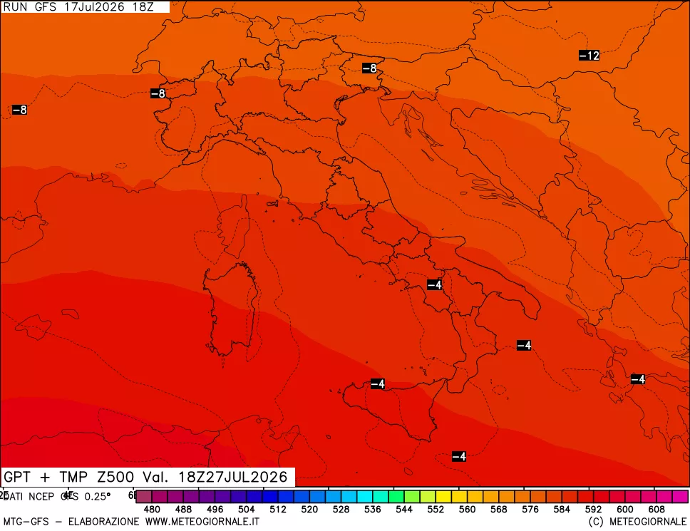 mappa 500 hPa GPT + Temp