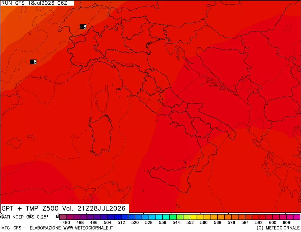 mappa 500 hPa GPT + Temp