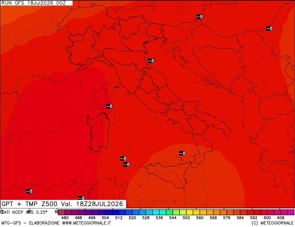 mappa 500 hPa GPT + Temp