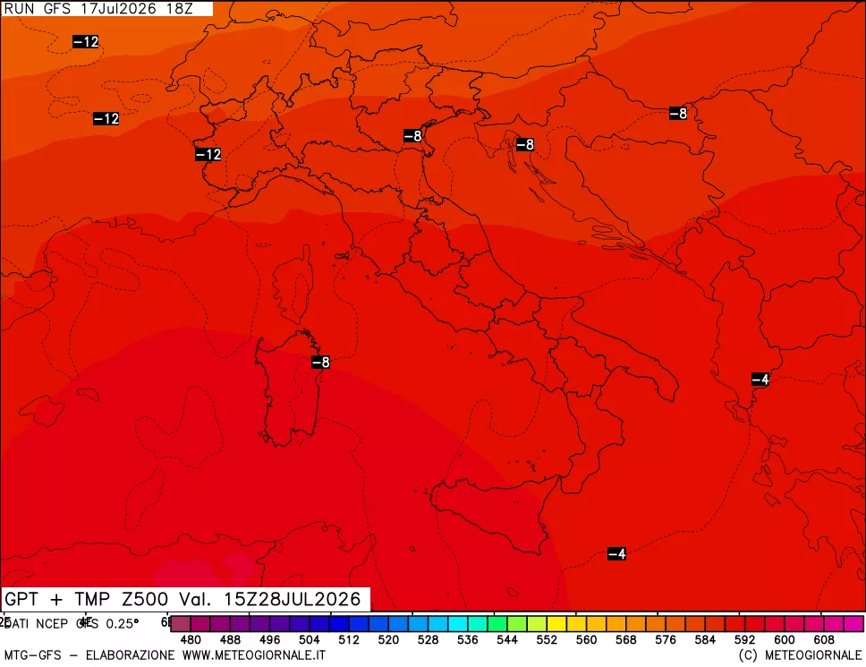 mappa 500 hPa GPT + Temp