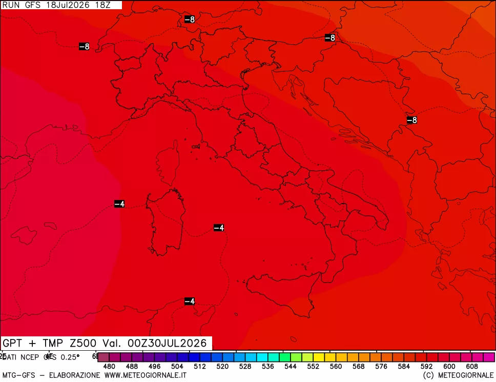 mappa 500 hPa GPT + Temp