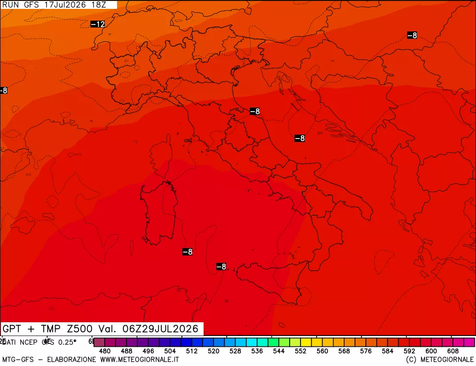 mappa 500 hPa GPT + Temp