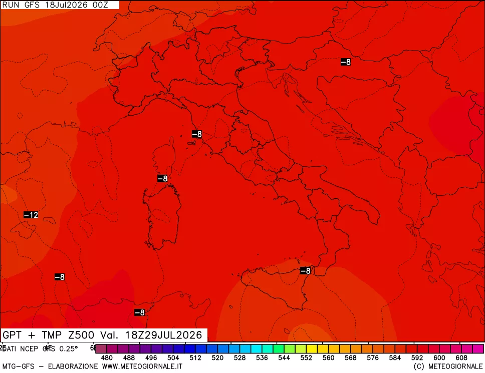 mappa 500 hPa GPT + Temp
