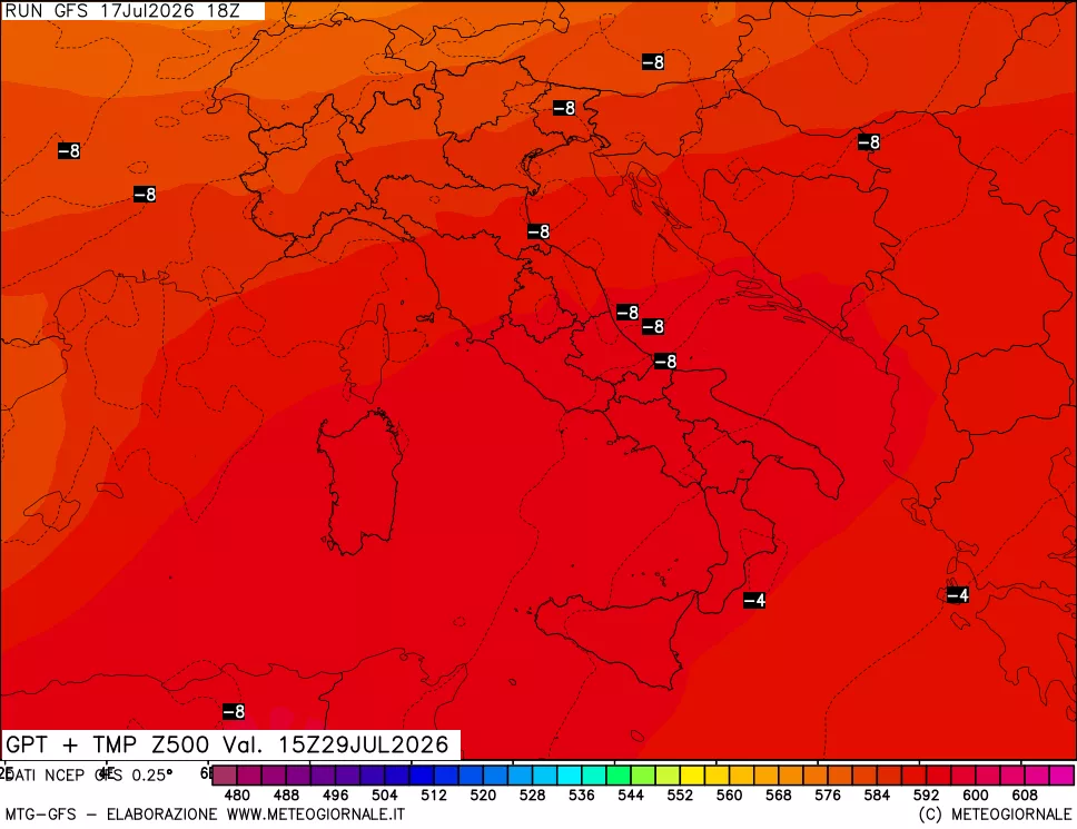 mappa 500 hPa GPT + Temp