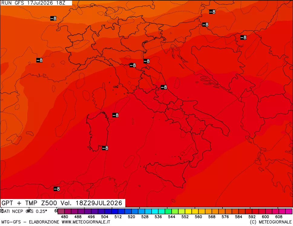 mappa 500 hPa GPT + Temp