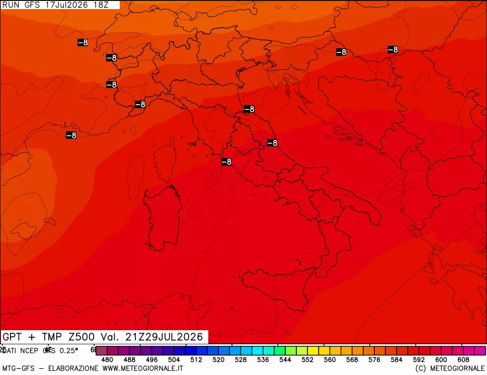 mappa 500 hPa GPT + Temp