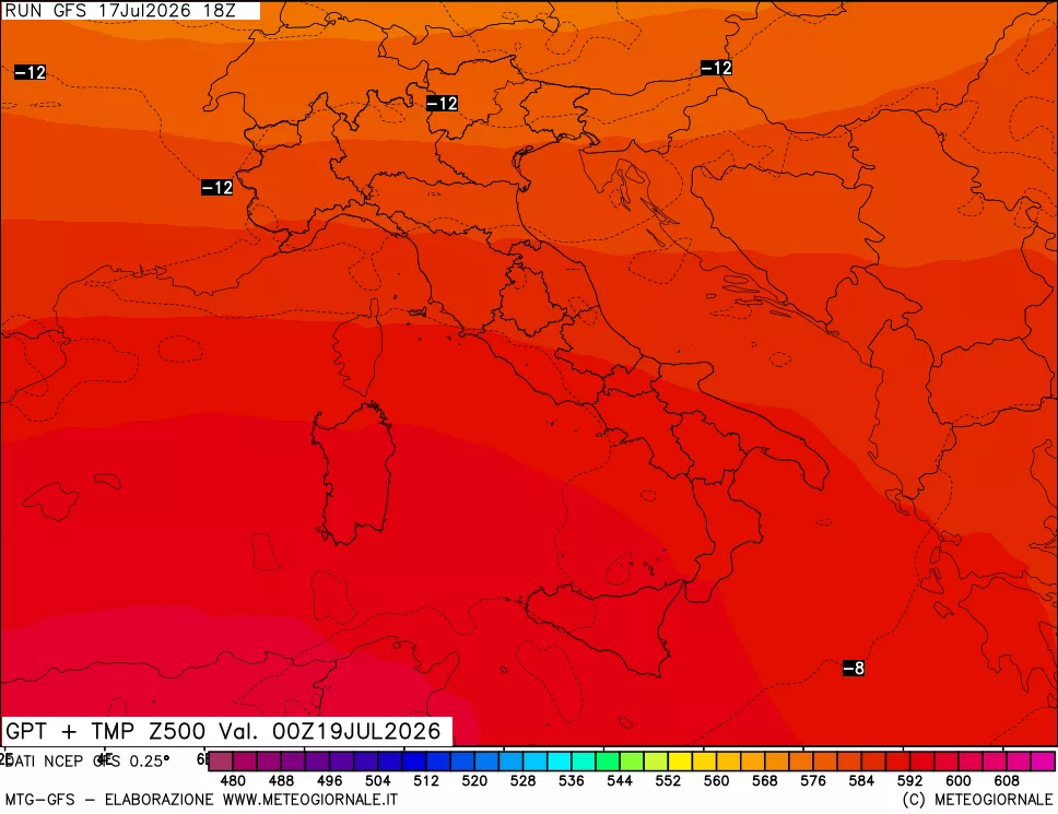 mappa 500 hPa GPT + Temp