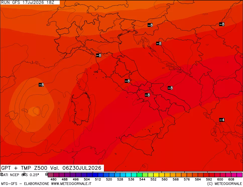 mappa 500 hPa GPT + Temp