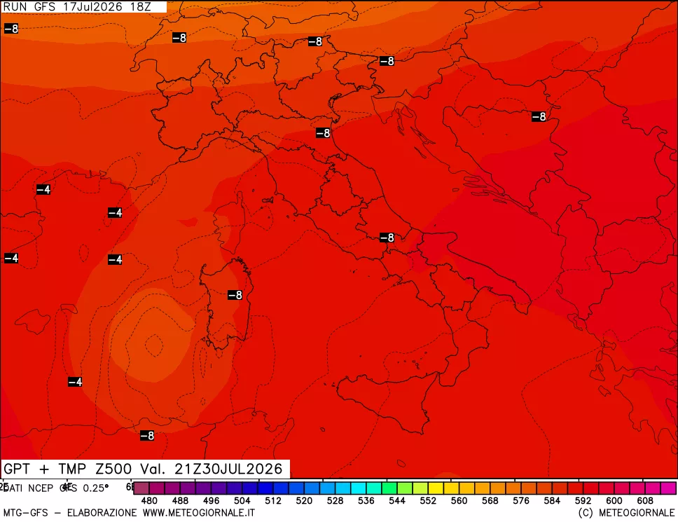 mappa 500 hPa GPT + Temp