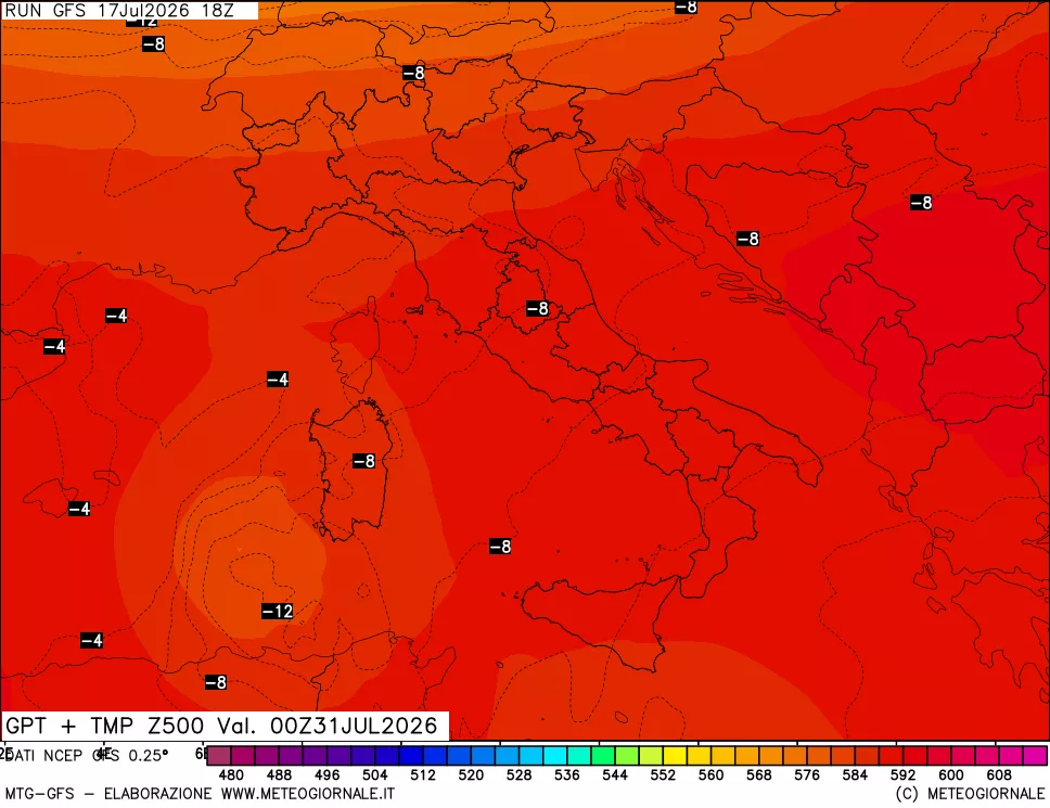 mappa 500 hPa GPT + Temp