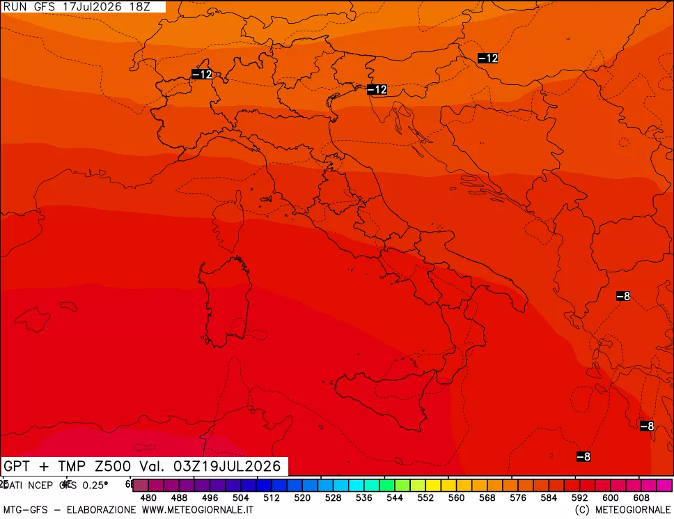 mappa 500 hPa GPT + Temp