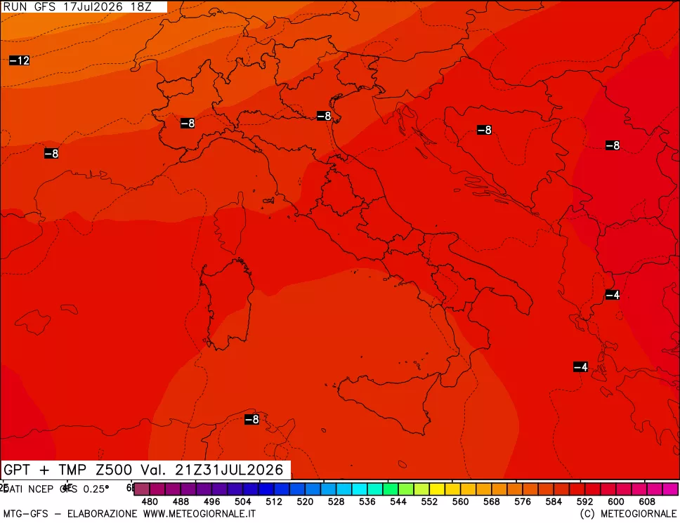 mappa 500 hPa GPT + Temp