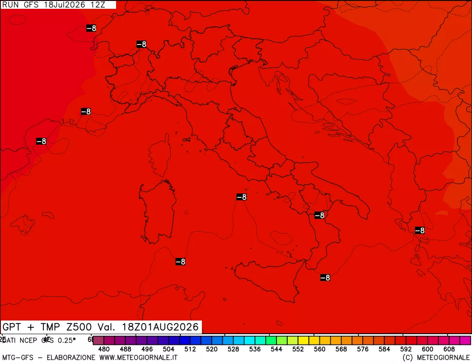 mappa 500 hPa GPT + Temp