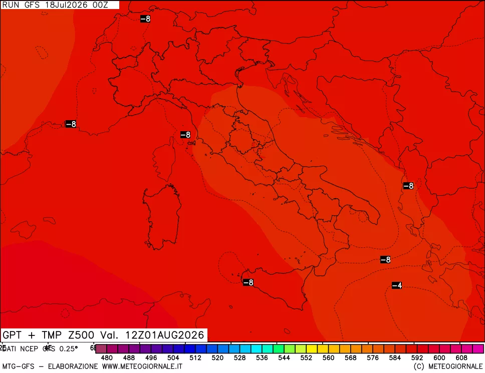 mappa 500 hPa GPT + Temp