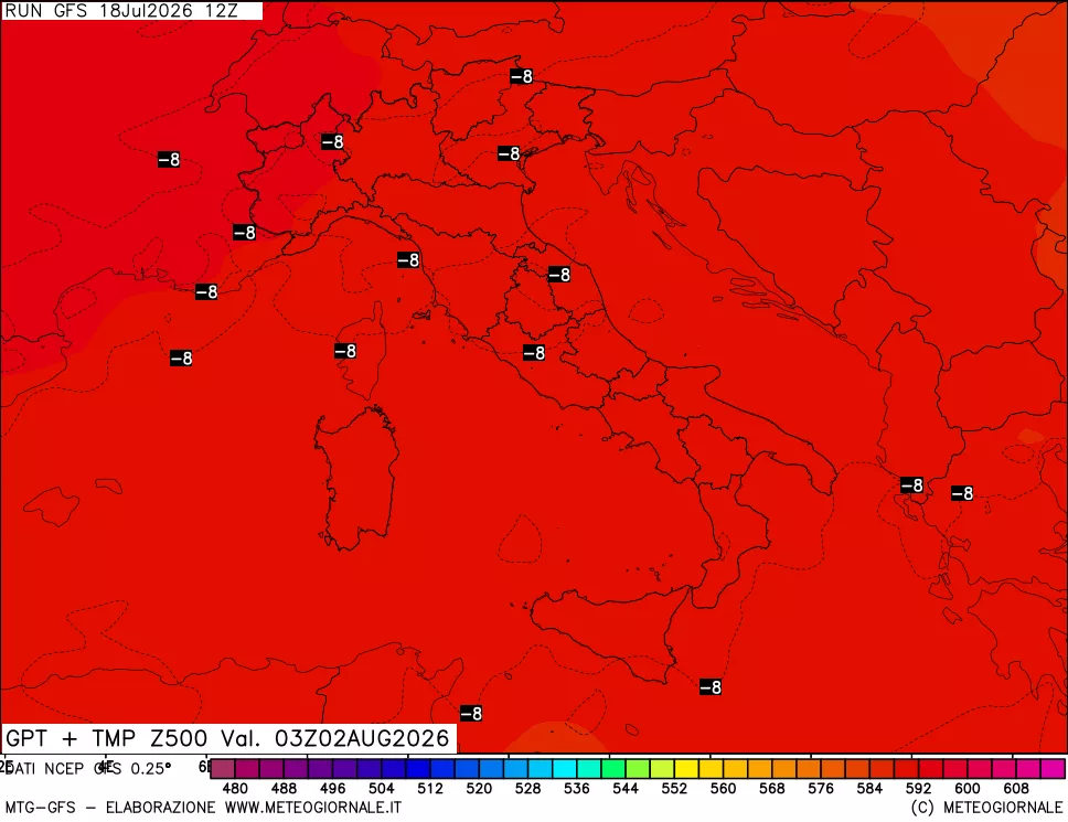 mappa 500 hPa GPT + Temp