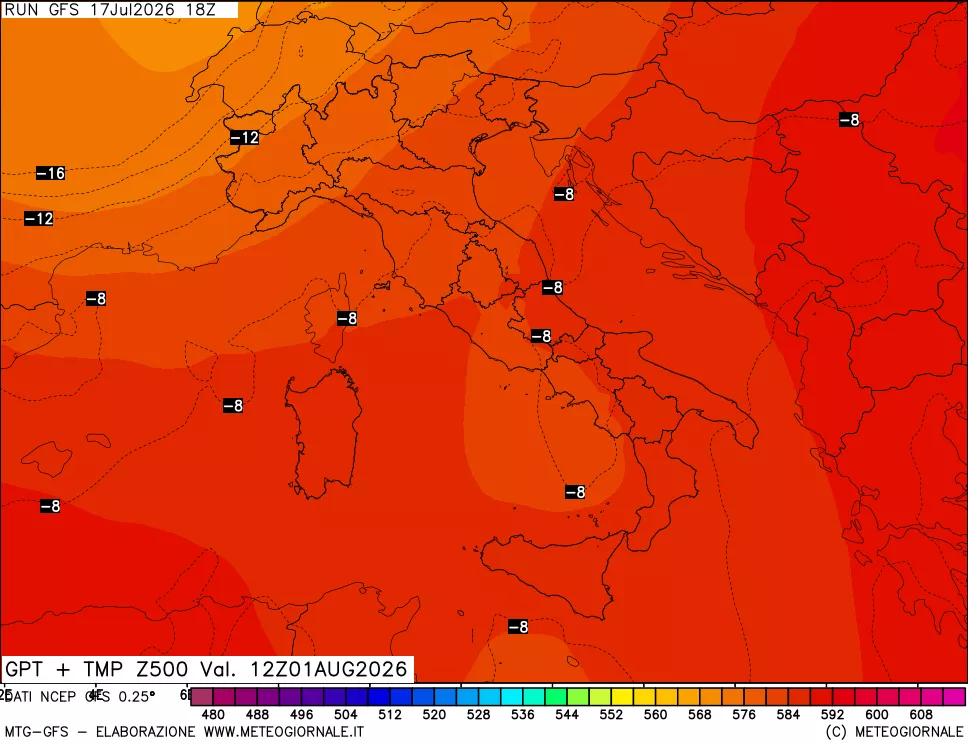 mappa 500 hPa GPT + Temp