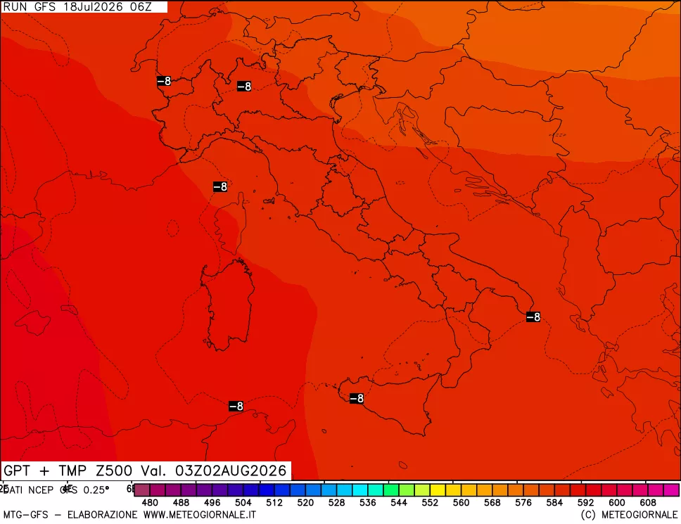 mappa 500 hPa GPT + Temp