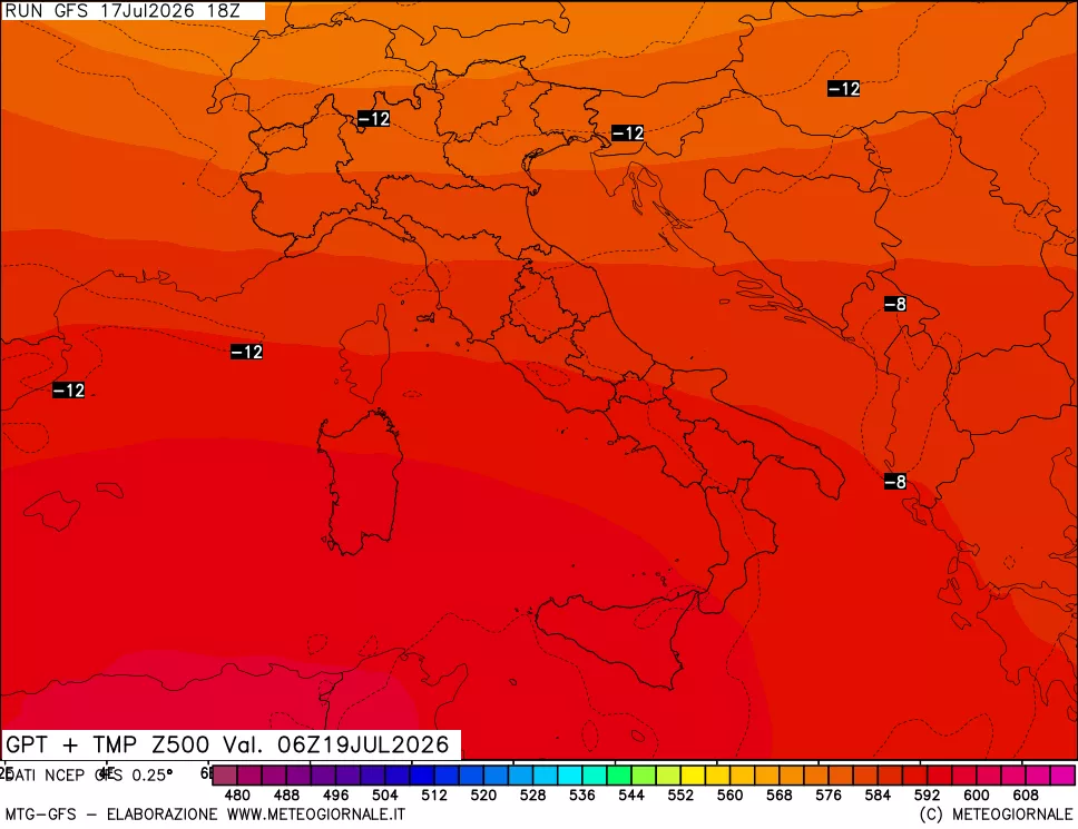 mappa 500 hPa GPT + Temp