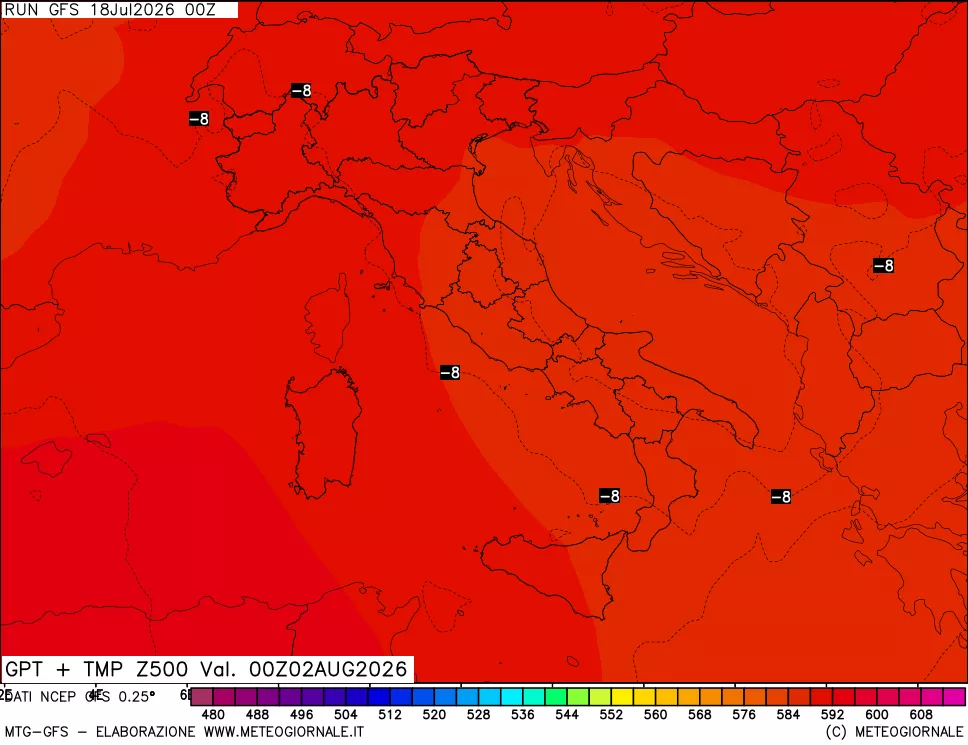 mappa 500 hPa GPT + Temp