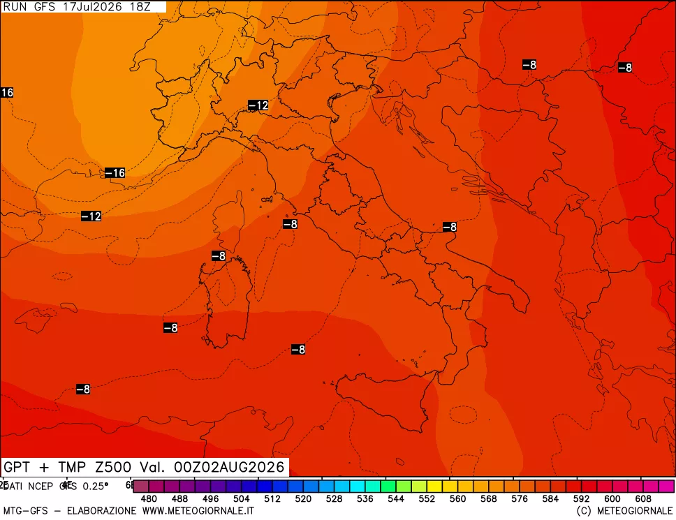mappa 500 hPa GPT + Temp