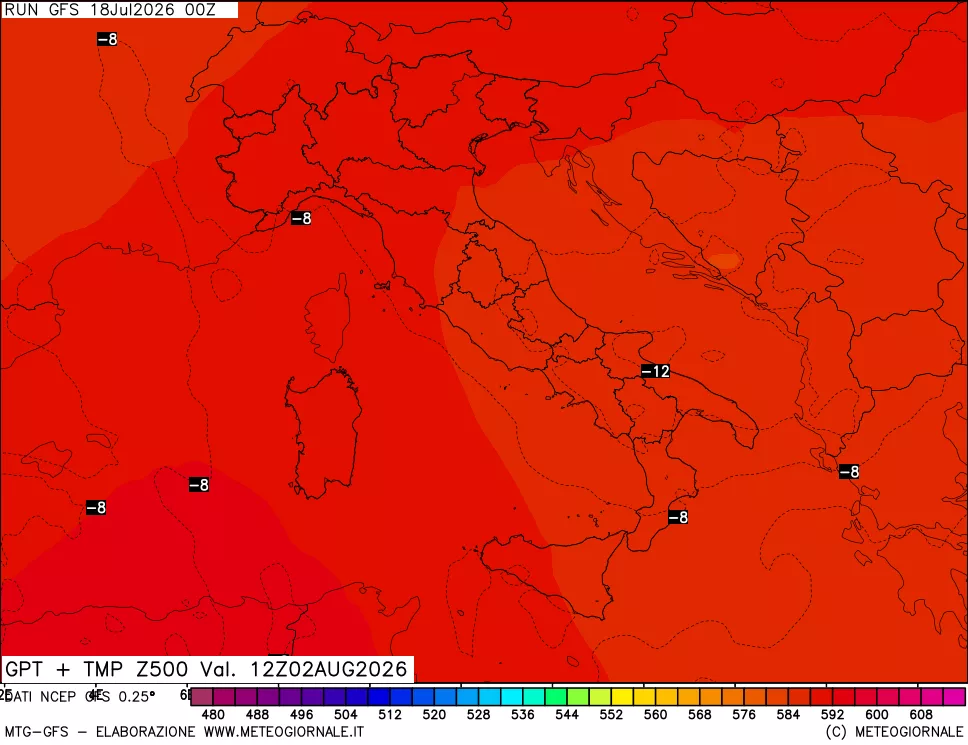 mappa 500 hPa GPT + Temp