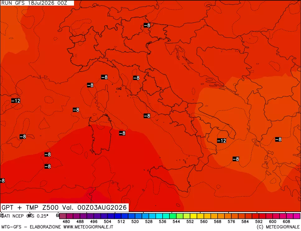 mappa 500 hPa GPT + Temp