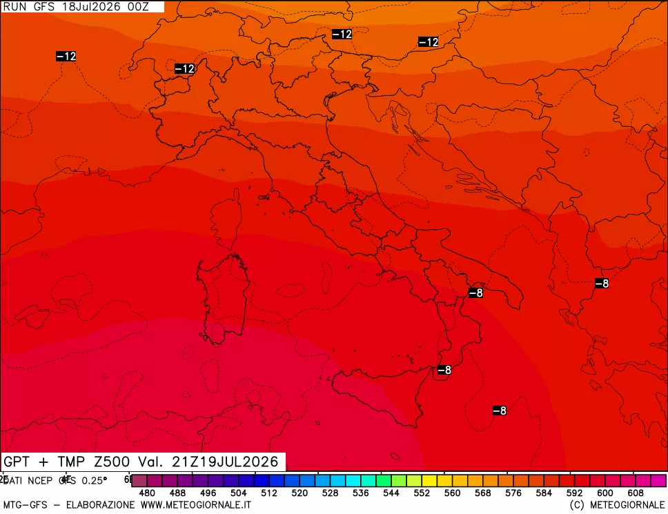 mappa 500 hPa GPT + Temp