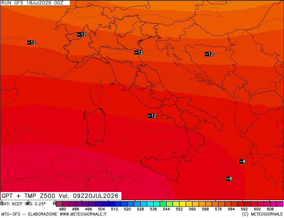 mappa 500 hPa GPT + Temp