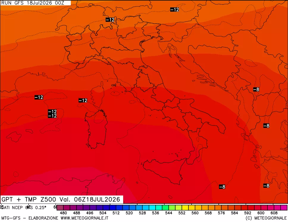 mappa 500 hPa GPT + Temp