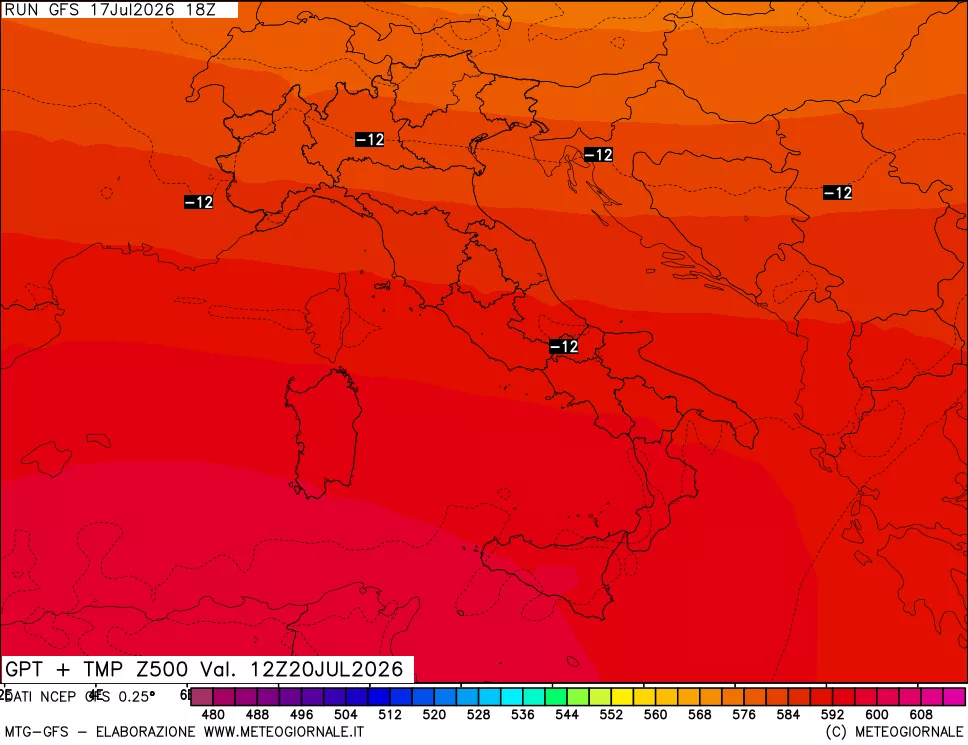 mappa 500 hPa GPT + Temp