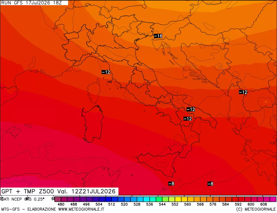 mappa 500 hPa GPT + Temp