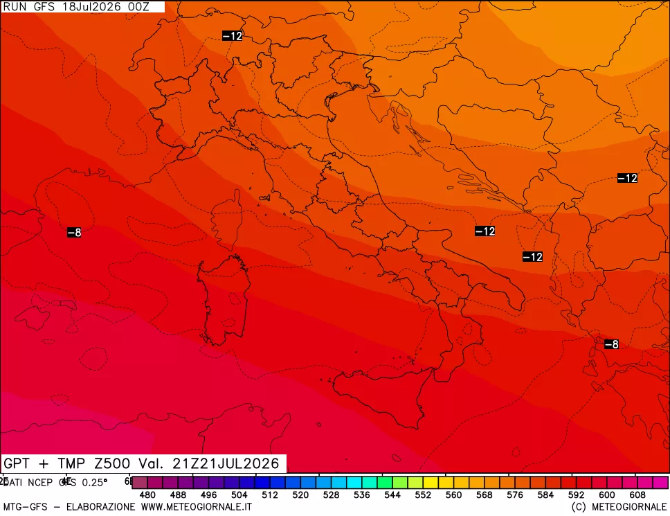 mappa 500 hPa GPT + Temp