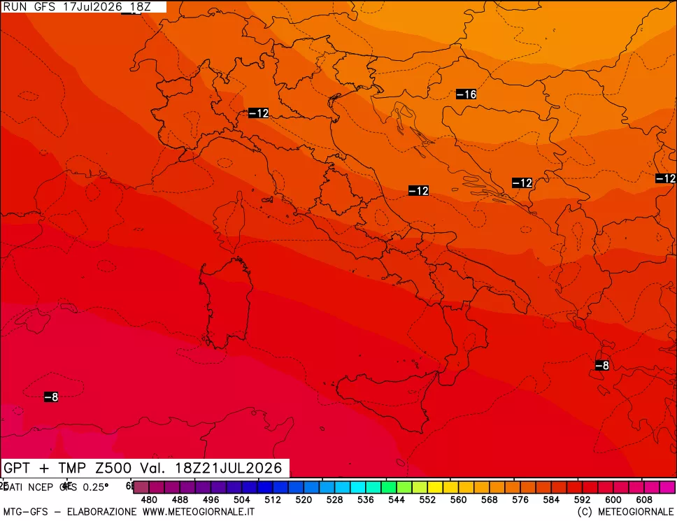 mappa 500 hPa GPT + Temp