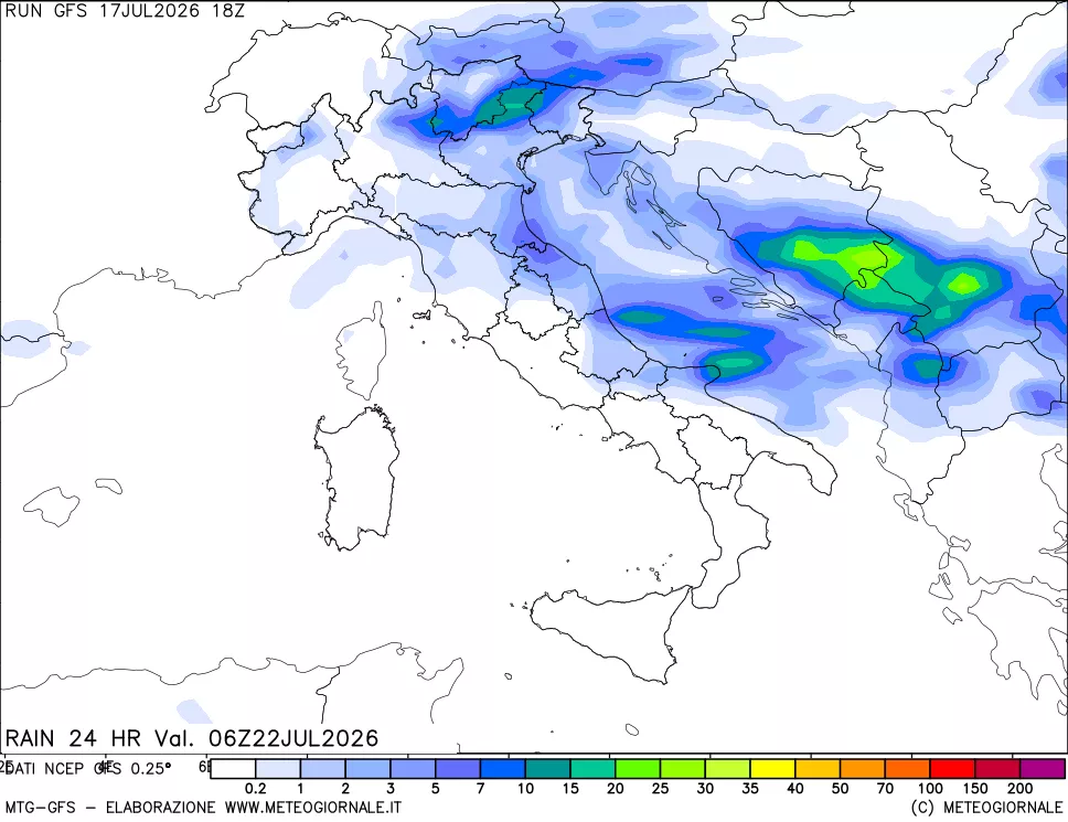 mappa Precipitazioni 24 ore precedenti