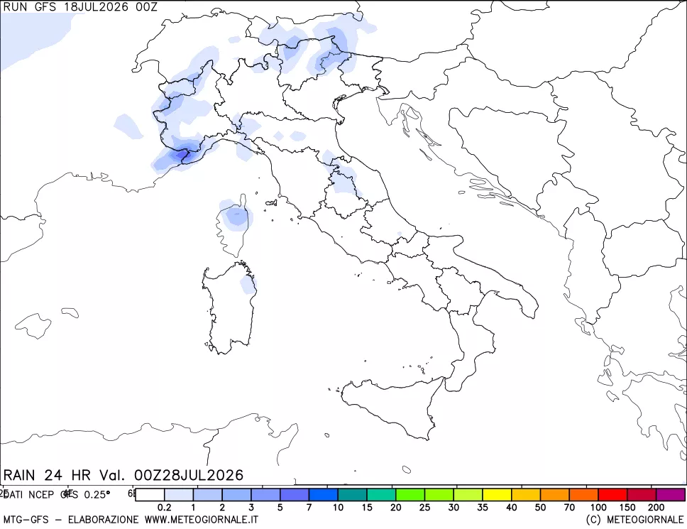 mappa Precipitazioni 24 ore precedenti